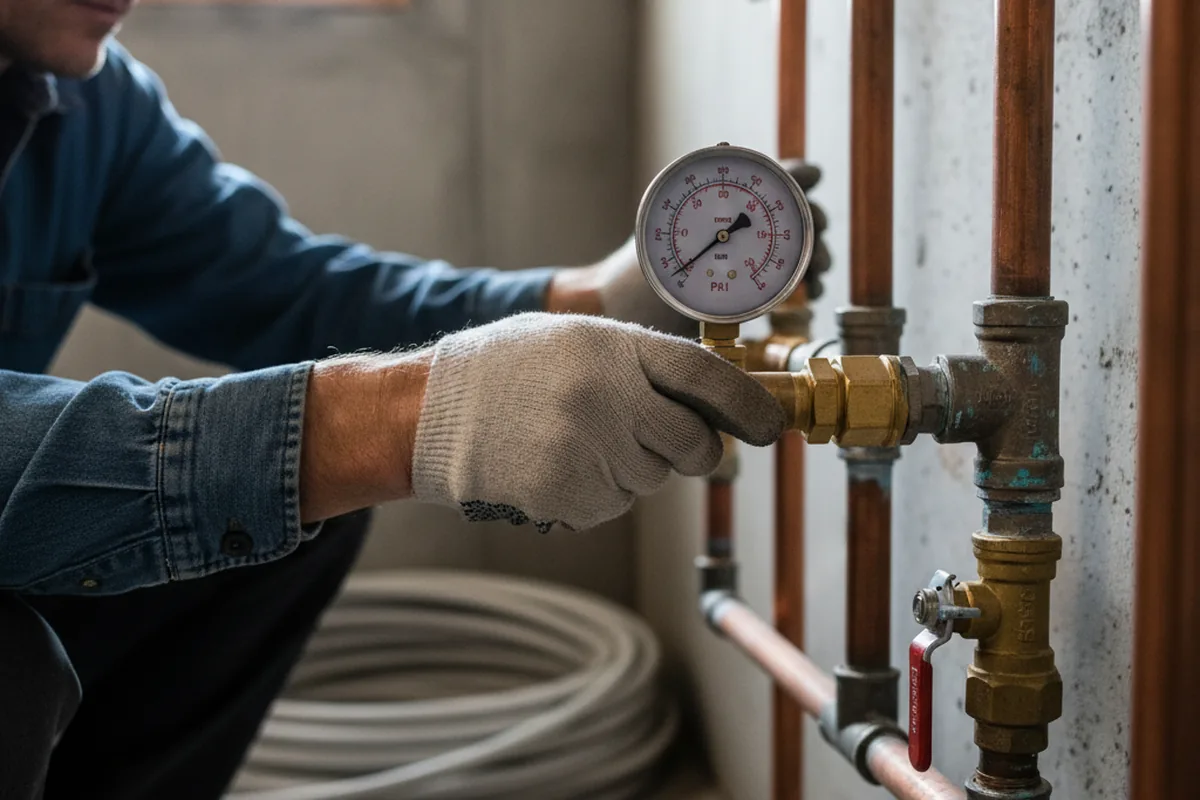 Pressure testing a repaired line during Water Line Repair in Mc Nabb